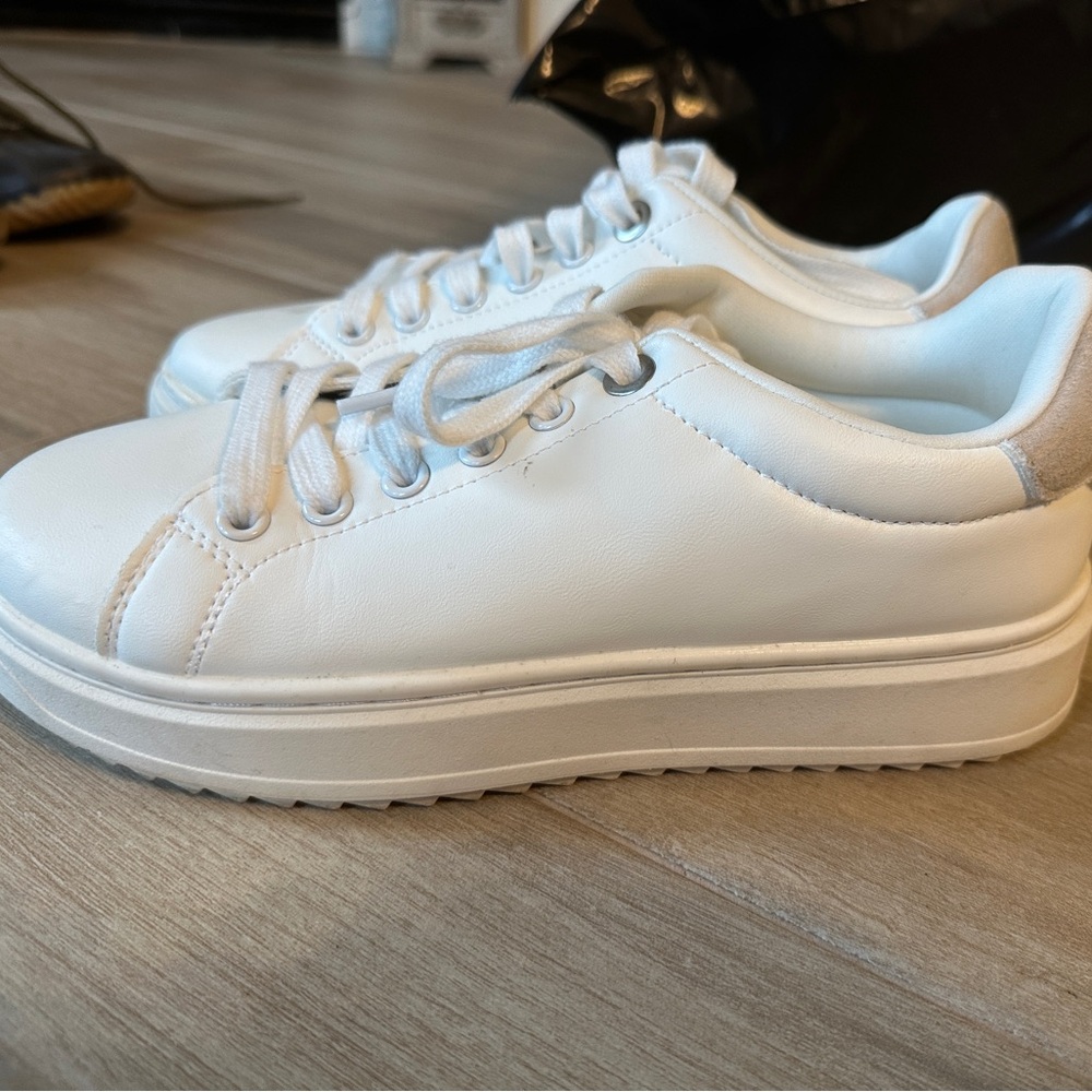 Size 7 white thick sole sneakers
